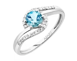 Pierścionek z białego złota z diamentami i topazem - próba 585
