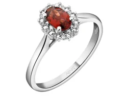 Pierścionek z białego złota z diamentami i granatem - próba 585