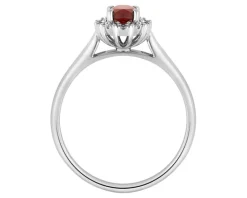 Pierścionek z białego złota z diamentami i granatem - próba 585