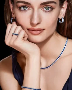 Pierścionek z białego złota z brylantami i szafirami - próba 585