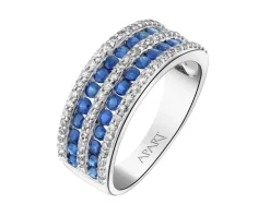 Pierścionek z białego złota z diamentami i szafirami - próba 585