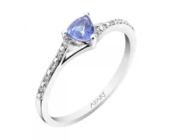 Pierścionek z białego złota z brylantami z tanzanitem - próba 585
