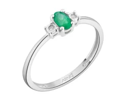 Pierścionek z białego złota z brylantami i szmaragdem - próba 585