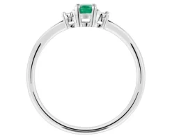 Pierścionek z białego złota z brylantami i szmaragdem - próba 585