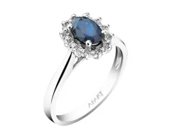 Pierścionek z białego złota z diamentami i szafirem - próba 585