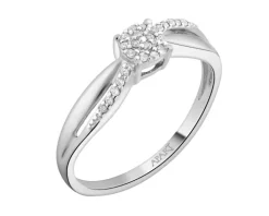 Pierścionek z białego złota z diamentami - 0,04 ct - próba 375