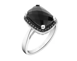 Pierścionek z białego złota z czarnymi brylantami i onyksem - próba 585