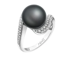 Pierścionek z białego złota z brylantami i perłą Tahiti - próba 585