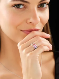 Pierścionek z białego złota z brylantami i szafirami kolorowymi - próba 585