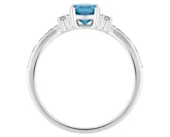 Pierścionek z białego złota z diamentami i topazem London Blue - próba 585