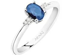 Pierścionek z białego złota z diamentami i szafirem - próba 375