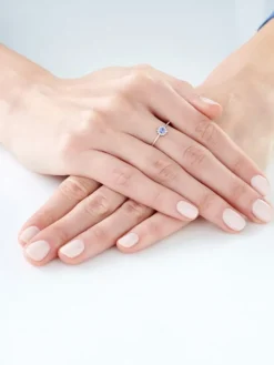 Pierścionek z białego złota z diamentami i tanzanitem - próba 585