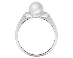 Pierścionek z białego złota z brylantami i perłą - próba 375