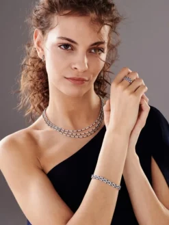 Pierścionek z białego złota z brylantami i szafirami - próba 585