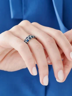 Pierścionek z białego złota z brylantami i szafirami - próba 585