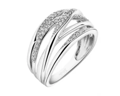 Pierścionek z białego złota z diamentami - 0,15 ct - próba 750