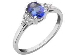 Pierścionek z białego złota z brylantami i tanzanitem - próba 585