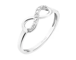 Pierścionek z białego złota z diamentem - nieskończoność - 0,004 ct - próba 585