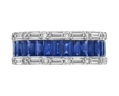 Pierścionek z białego złota z diamentami i szafirami - próba 585