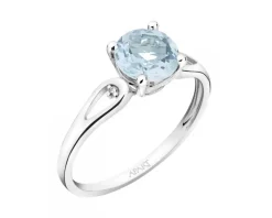 Pierścionek z białego złota z diamentami i topazem Sky Blue - próba 375