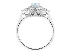 Pierścionek z białego złota z brylantami i akwamarynem - próba 585