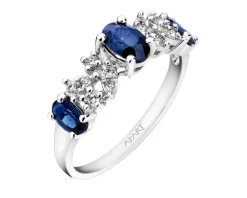 Pierścionek z białego złota z brylantami i szafirami - próba 585