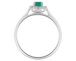 Pierścionek z białego złota z diamentami i szmaragdem - próba 585