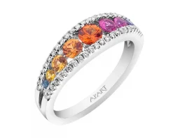 Pierścionek z białego złota z brylantami i szafirami kolorowymi - próba 585