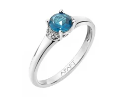 Pierścionek z białego złota z diamentami i topazem London Blue - próba 375