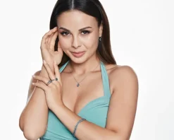 Pierścionek z białego złota z diamentami i topazem London Blue - próba 375