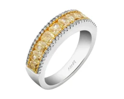 Pierścionek z białego złota z diamentami Fancy Yellow - 1,77 ct - próba 750