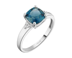 Pierścionek z białego złota z diamentami i topazem London Blue - próba 375