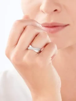 Pierścionek z białego złota z diamentami - 0,14 ct - próba 585