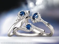 Pierścionek z białego złota z brylantami i szafirem - próba 585