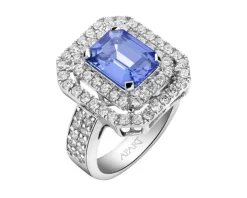 Pierścionek z białego złota z brylantami i tanzanitem - próba 750