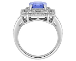 Pierścionek z białego złota z brylantami i tanzanitem - próba 750