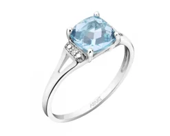 Pierścionek z białego złota z diamentami i topazem Sky Blue - próba 375