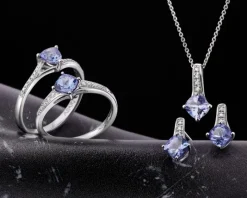 Pierścionek z białego złota z diamentami i tanzanitem - próba 585