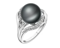 Pierścionek z białego złota z brylantami i perłą Tahiti - próba 750