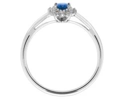 Pierścionek z białego złota z diamentami i szafirem - próba 375