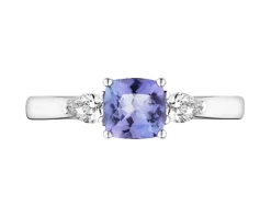 Pierścionek z białego złota z  diamentami i tanzanitem - próba 585