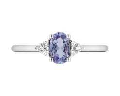 Pierścionek z białego złota z brylantami i tanzanitem - próba 585