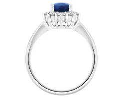 Pierścionek z białego złota z brylantami i szafirem - próba 585