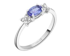 Pierścionek z białego złota z brylantami i tanzanitem - próba 585