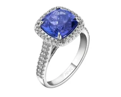 Pierścionek z białego złota z diamentami i tanzanitem - próba 750