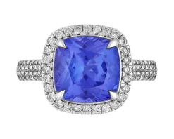 Pierścionek z białego złota z diamentami i tanzanitem - próba 750