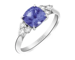 Pierścionek z białego złota z brylantami i tanzanitem - próba 585