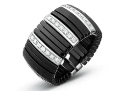 Pierścionek z ceramiki i białego złota z brylantami - 0,21 ct - próba 750