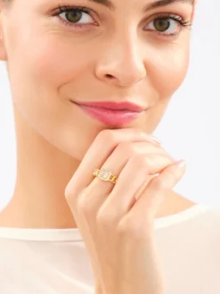 Pierścionek z mosiądzu pozłacany z cyrkoniami