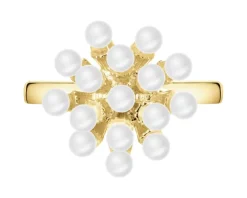 Pierścionek z mosiądzu pozłacany z perłami